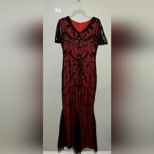 Elegant Red and Black Sequined Dress
